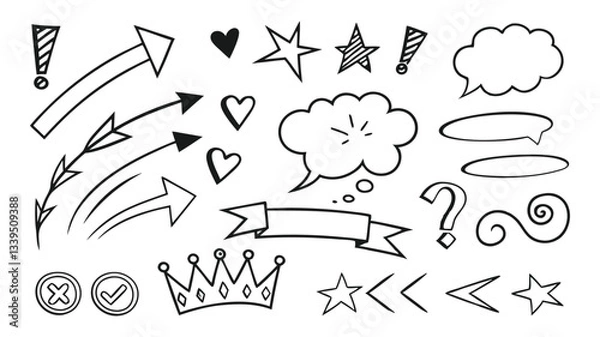 Obraz Creative Doodle Clipart Speech Bubbles, Question Marks & Icons