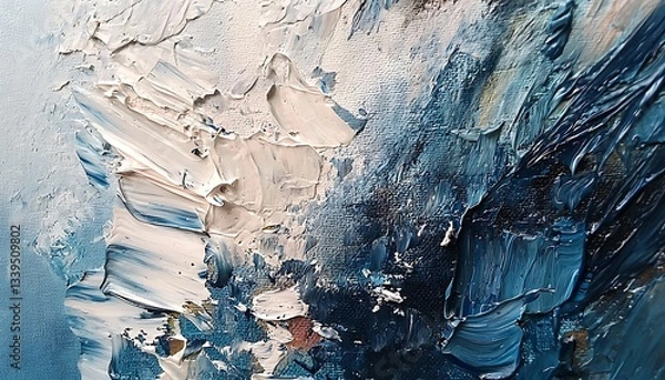 Fototapeta Textured blue acrylic painting on canvas, showcasing deep layers and dynamic brush strokes, ideal for modern art galleries or sophisticated interior designs.