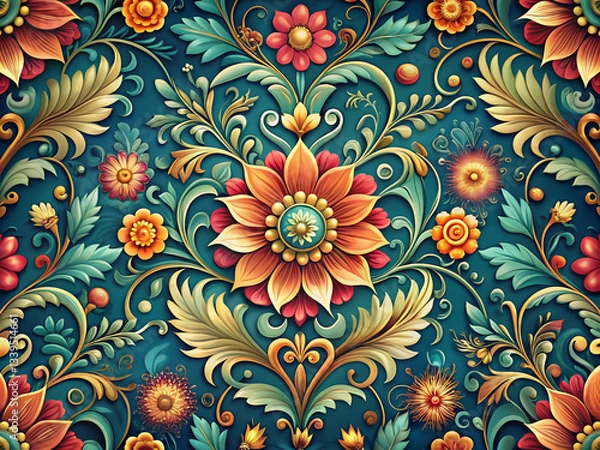 Obraz Vector colorful seamless pattern with oriental ornament beautiful endless background. Damask seamless pattern element. Classical luxury old fashioned damask ornament.