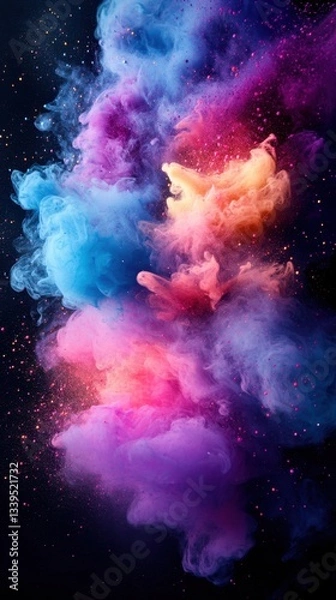 Fototapeta Ethereal explosion of vibrant hues in a cosmic dance against a dark backdrop creating a mesmerizing visual experience