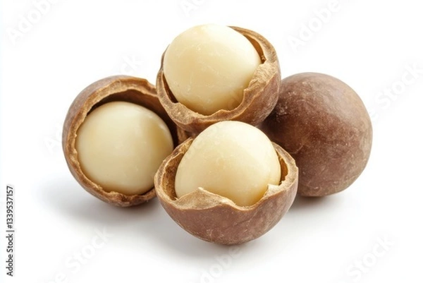 Fototapeta Fresh macadamia nuts isolated on white background for a clean and natural look