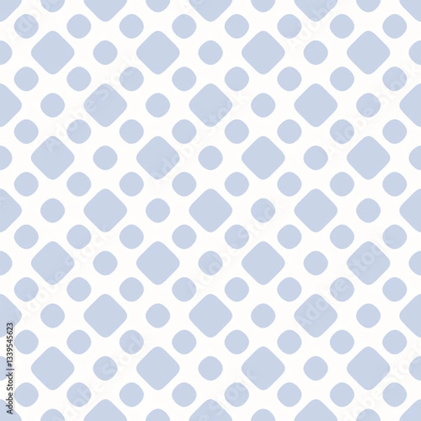 Fototapeta Vector abstract seamless pattern. Blue and white geometric texture with rounded shapes, circles, squares, polka dots. Simple minimal background. Elegant repeating design for decor, wallpaper, textile