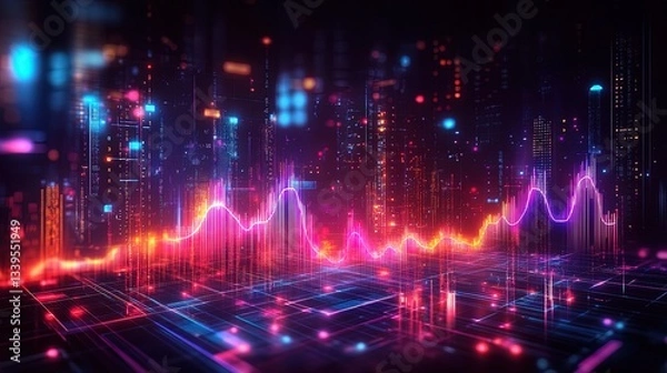 Obraz A dynamic holographic display mockup with glowing charts and futuristic typography 