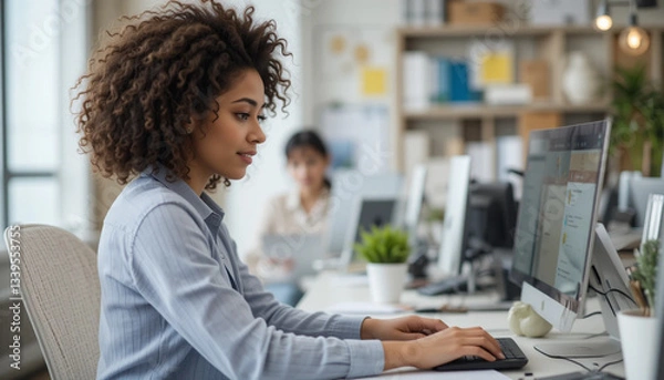 Fototapeta woman working on computer in office
