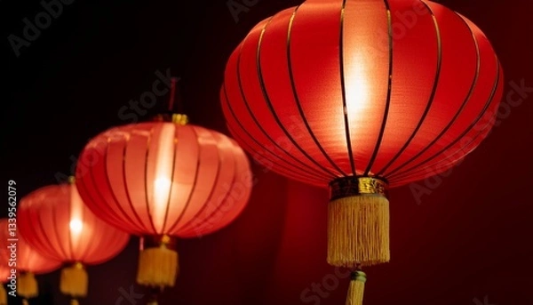 Fototapeta A balanced layout featuring traditional Chinese lanterns on one side, leaving ample space for text, perfect for festive design