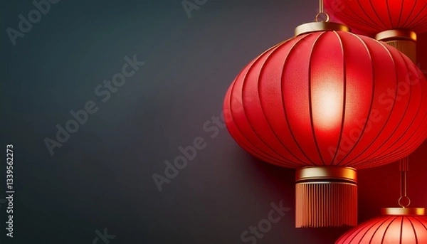 Fototapeta A balanced layout featuring traditional Chinese lanterns on one side, leaving ample space for text, perfect for festive design