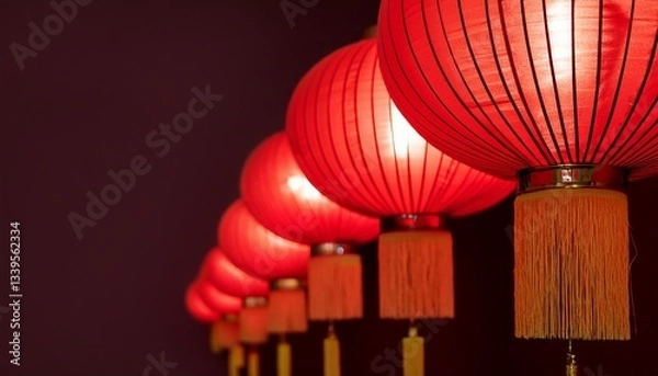 Fototapeta A balanced layout featuring traditional Chinese lanterns on one side, leaving ample space for text, perfect for festive design