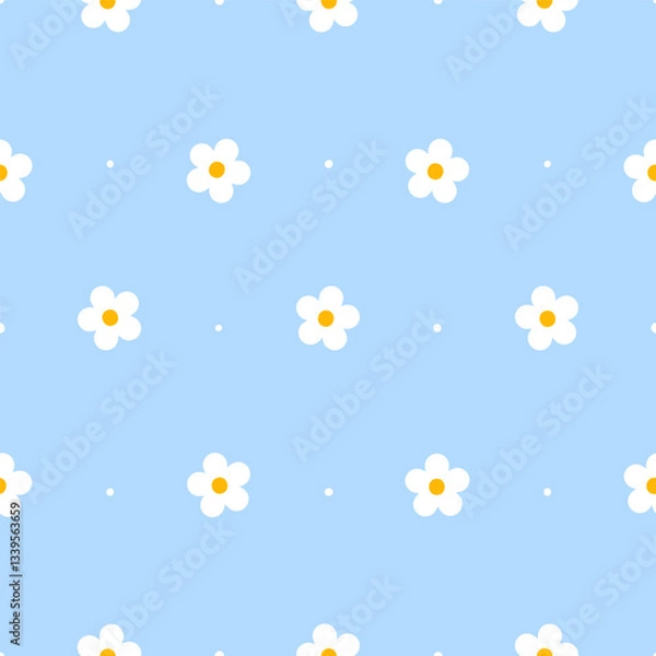 Obraz Seamless pattern with white flowers on blue background for Your spring  natural design