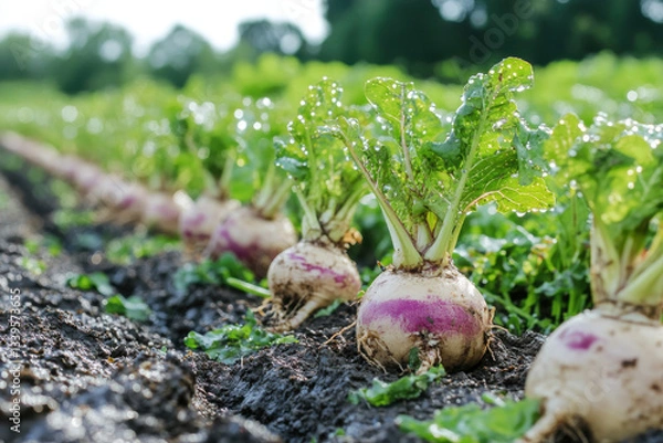 Obraz Vibrant and colorful turnips are thriving abundantly in rich, fertile soil, showcasing natures wonderful bounty