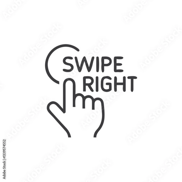 Fototapeta Swipe right gesture icon with finger for dating apps, photo galleries, mobile interfaces, user onboarding, tutorial screens, and interactive product design