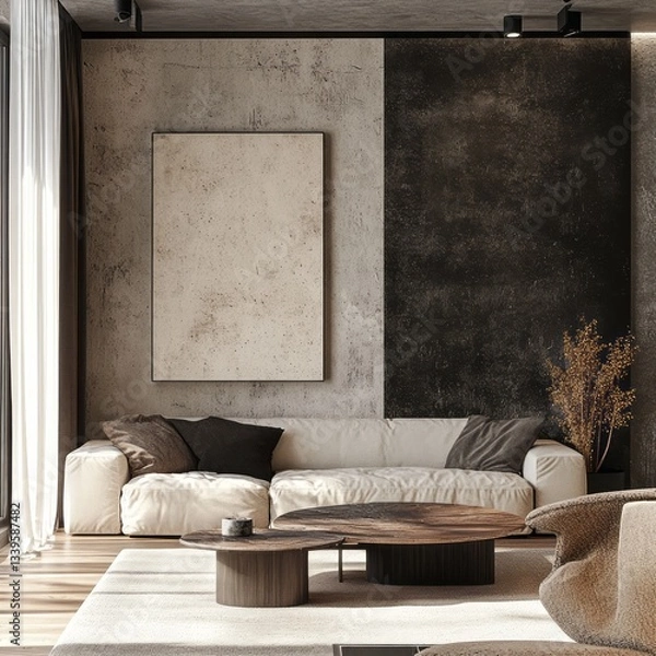 Fototapeta A contemporary living room displays modern furniture and artistic decor