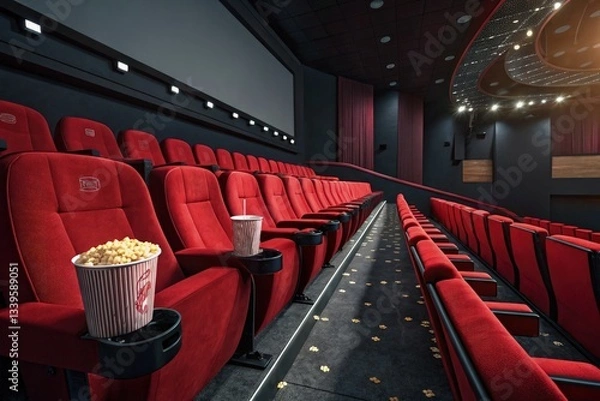 Obraz Comfortable Red Theater Seats Ready for Movie Night Generative AI