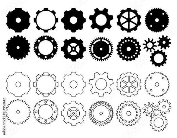 Obraz Ikony koła zębatego biegów steampunk. Symbole wektorowe.