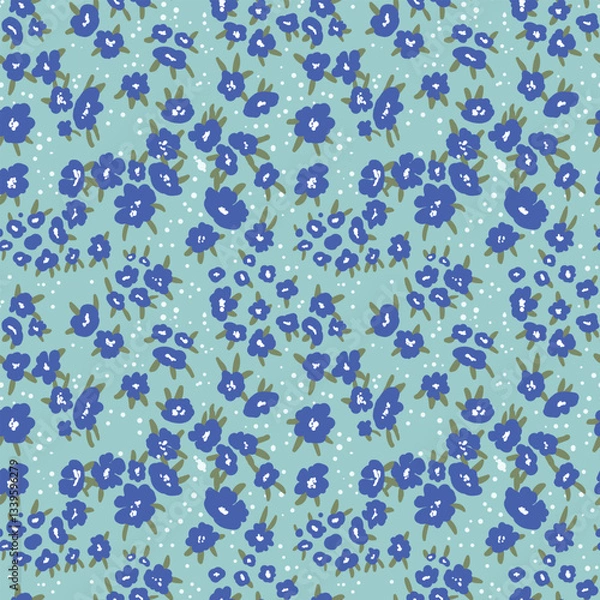 Fototapeta Seamless floral pattern based on traditional folklor art ornaments. Colorful flowers on color background. Scandinavian style. Sweden nordic style. Vector illustration. Simple minimalistic pattern.