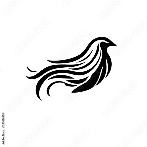 Obraz Stylized Bird Silhouette with Flowing Lines on White Background Design