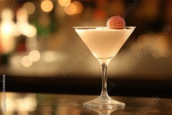 Fototapeta Elegant Lychee Martini with a whole lychee fruit in a refined bar setting