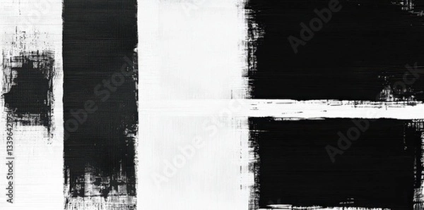 Fototapeta Black and white painted abstract shapes and lines composition