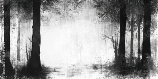 Obraz A monochrome illustration depicting tall trees within a forest setting