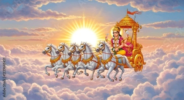 Fototapeta Surya Dev Riding His Chariot Across the Sky

