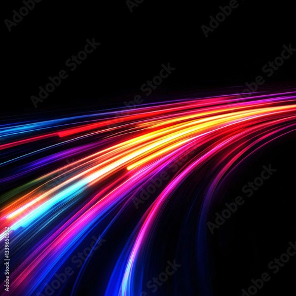 Fototapeta bright neon speed lines in warm tones of orange pink and red glowing vibrantly against dark background