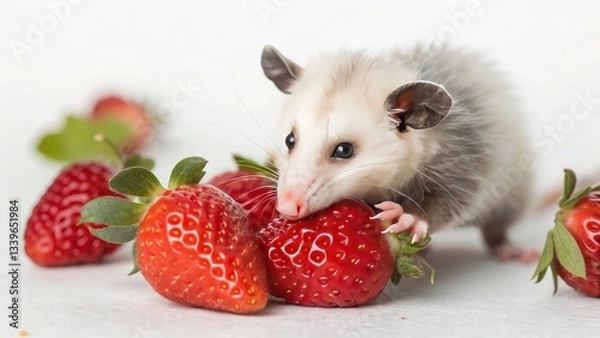 Obraz Possum holding strawberry, elegant, luxury, clean, smooth, elegant, beautiful, highly detailed, sharp focus, studio photography,