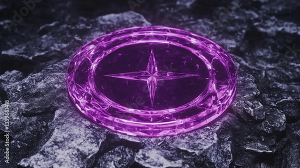 Obraz Purple Crystal Compass on Volcanic Stone