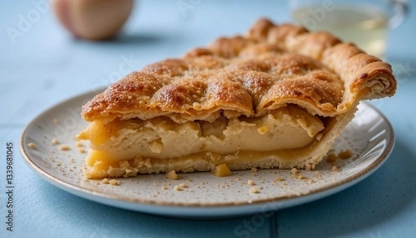 Fototapeta Tasty homemade apple pie on blue background