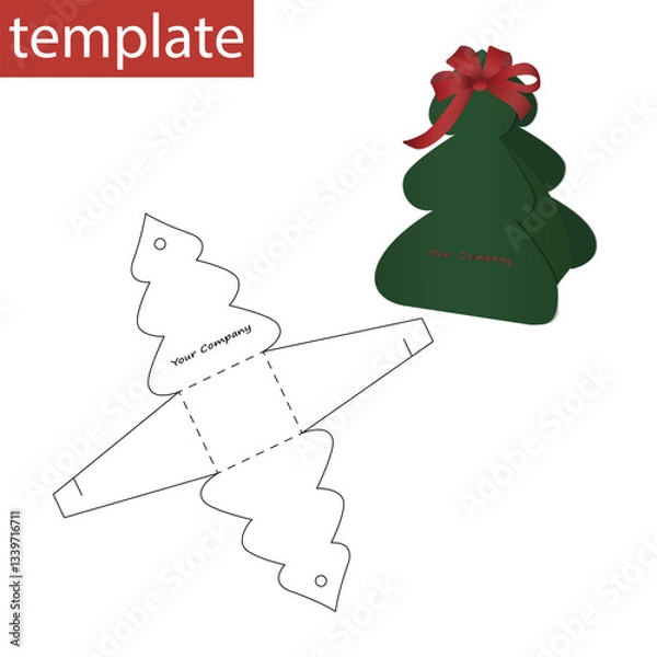 Obraz Retail paper box with die cut template. Christmas tree