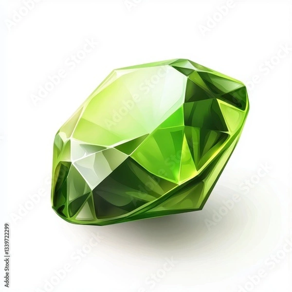 Fototapeta Realistic 3D cartoon icon of a rich green peridot gemstone with smooth edges on a white background