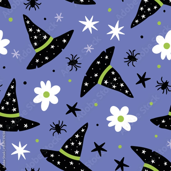 Obraz Witch Hat Pattern Wizard Hat Background Halloween Seamless Pattern
