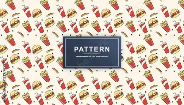 Fototapeta Seamless Pattern Fast Food Vector Illustration