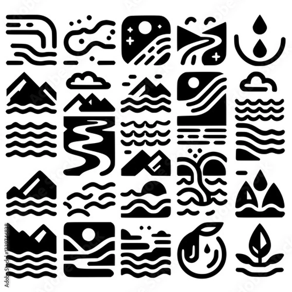 Obraz rivers and lakes Icon Set