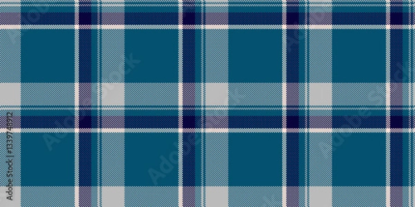 Fototapeta Elegant teal, navy, and silver plaid textile pattern.  Perfect for fashion, home decor, and website backgrounds.  Subtle texture adds visual interest.  Represents sophistication and timeless style.