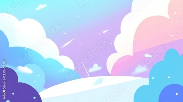 Fototapeta Dreamy Pastel Landscape with Clouds, A Whimsical Sky Design
