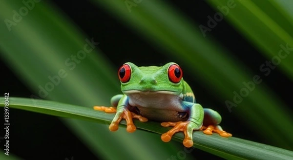 Obraz Red-eyed tree frog ,close-up