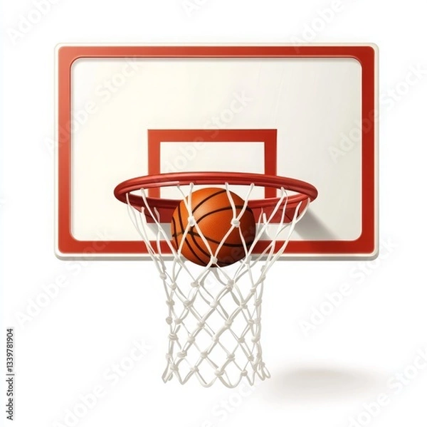 Fototapeta Basketball hoop with a ball isolated on a white background. Poster or banner template, vector illustration. 