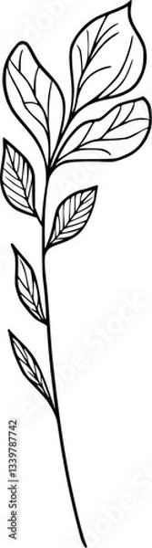 Fototapeta Thin black ink outline of a flower, drawn in minimal style without stem, presented on a white background and ideal for elegant art or design work