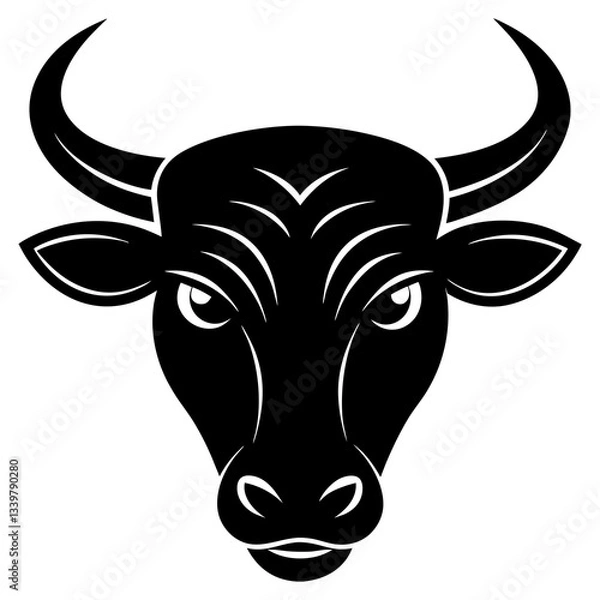 Fototapeta bull head simple black silhouette, Black silhouette vector icon, silhouette illustration