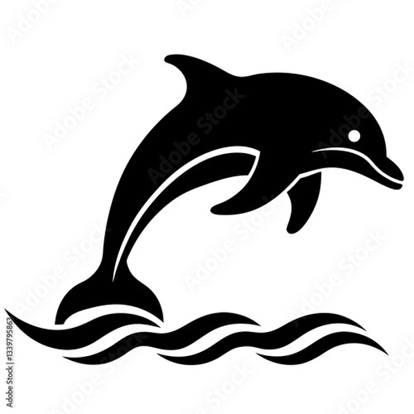 Fototapeta dolphin simple black silhouette, Black silhouette vector icon, silhouette illustration