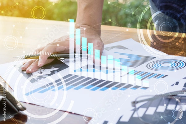 Fototapeta businessman hand working with new modern computer and business a