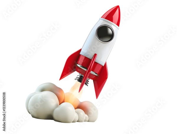 Fototapeta 3D rocket in space Business startup and business growth, PNG