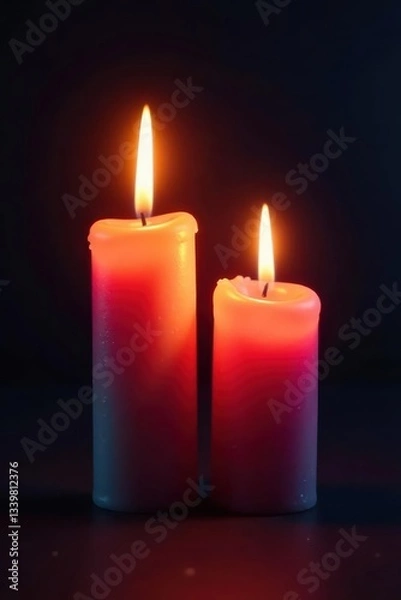 Fototapeta Two candle flames layered, creating intense light , candle flames, dark, setting