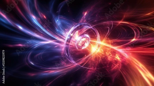 Obraz An atom colliding in a particle accelerator surrounded by luminous energy fields, dynamic and detailed 