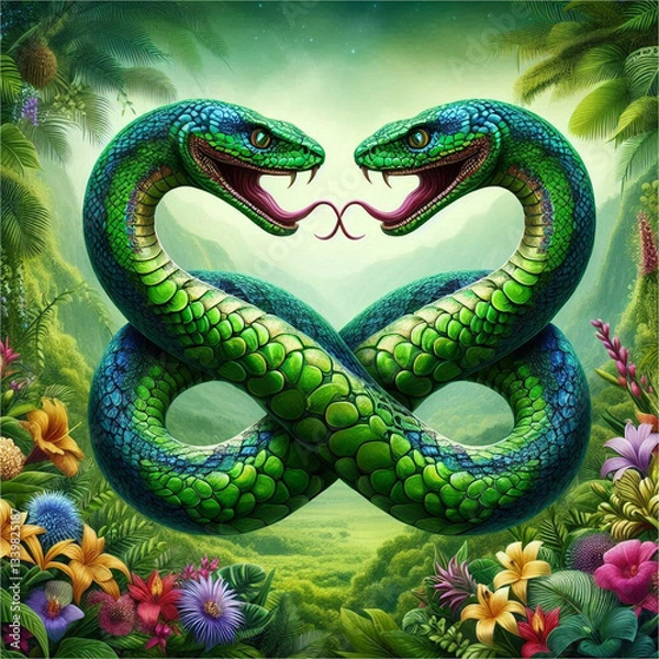 Fototapeta two green snakes