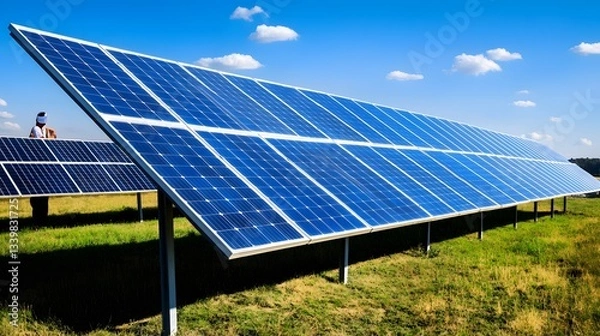 Obraz Solar Panels Field Blue Sky