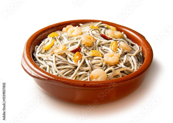 Fototapeta Angulas con gambas al ajillo