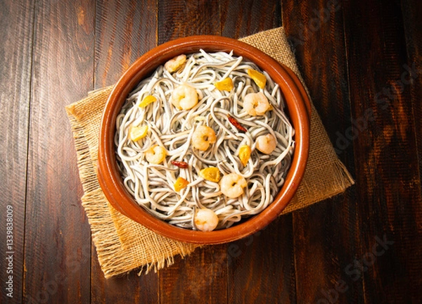 Obraz Angulas con gambas al ajillo