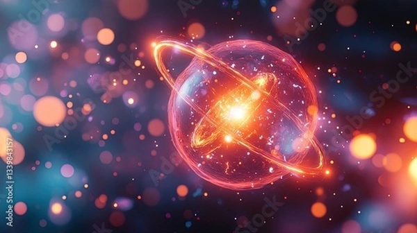 Fototapeta A close-up of atoms merging in a high-energy environment, glowing with vibrant light 