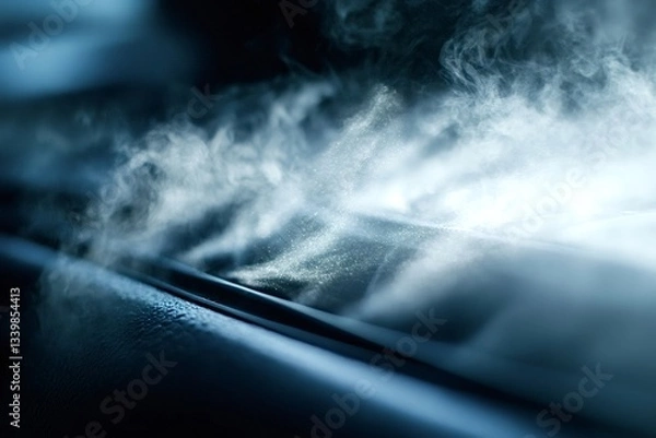 Fototapeta Smoke billowing from the air vents of a car dashboard creates a mysterious and captivating atmosphere, enhancing the moody and dramatic interior of the vehicle