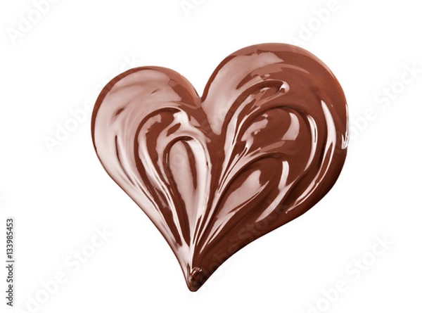 Fototapeta Melted chocolate heart shaped. Swirl isolated on white background.